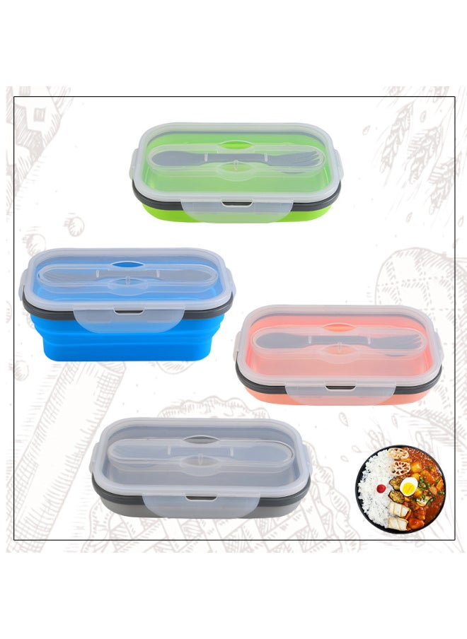 Generic - Silicone Folding Lunch Box With Spoon And Fork Portable Lunch Box For Students Lunch Box Retractable Refrigerator Fresh-keeping Box Silicone Lunch Box-Specifications:Blue - Image 1