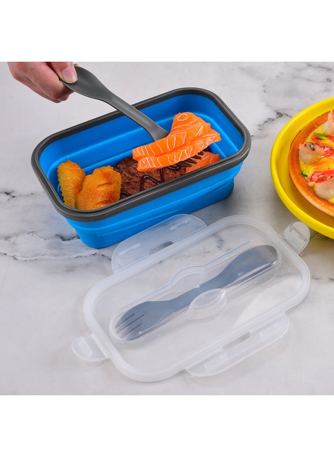 Generic - Silicone Folding Lunch Box With Spoon And Fork Portable Lunch Box For Students Lunch Box Retractable Refrigerator Fresh-keeping Box Silicone Lunch Box-Specifications:Blue - Image 1