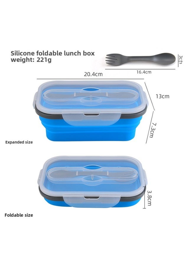 Generic - Silicone Folding Lunch Box With Spoon And Fork Portable Lunch Box For Students Lunch Box Retractable Refrigerator Fresh-keeping Box Silicone Lunch Box-Specifications:Blue - Image 1