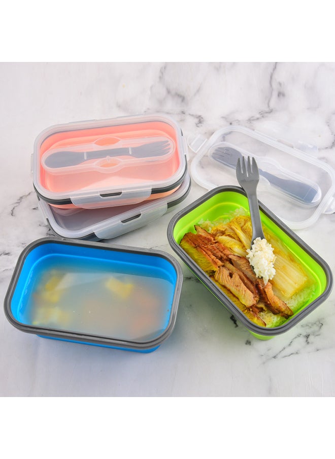 Generic - Silicone Folding Lunch Box With Spoon And Fork Portable Lunch Box For Students Lunch Box Retractable Refrigerator Fresh-keeping Box Silicone Lunch Box-Specifications:Blue - Image 1