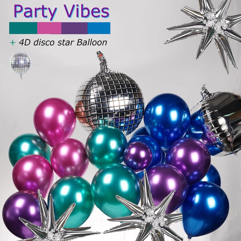 kozee Metallic colorful Balloon garland kit 135Pcs with Chrome purple pink blue teal Disco ball balloons for Kpop music decorations 80s Disco Birthday galaxy theme prom new year eve supplies - Image 4