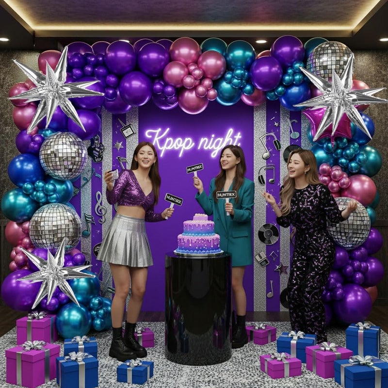 kozee Metallic colorful Balloon garland kit 135Pcs with Chrome purple pink blue teal Disco ball balloons for Kpop music decorations 80s Disco Birthday galaxy theme prom new year eve supplies - Image 5