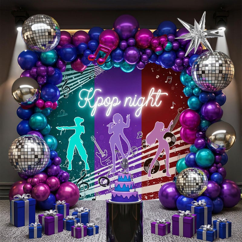 kozee Metallic colorful Balloon garland kit 135Pcs with Chrome purple pink blue teal Disco ball balloons for Kpop music decorations 80s Disco Birthday galaxy theme prom new year eve supplies - Image 1
