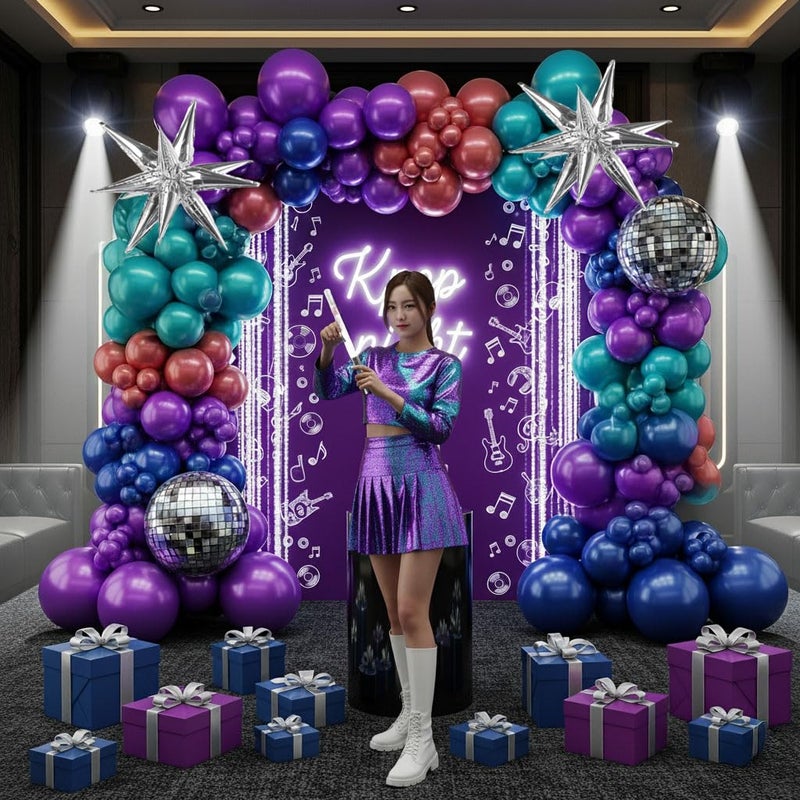 kozee Metallic colorful Balloon garland kit 135Pcs with Chrome purple pink blue teal Disco ball balloons for Kpop music decorations 80s Disco Birthday galaxy theme prom new year eve supplies - Image 3