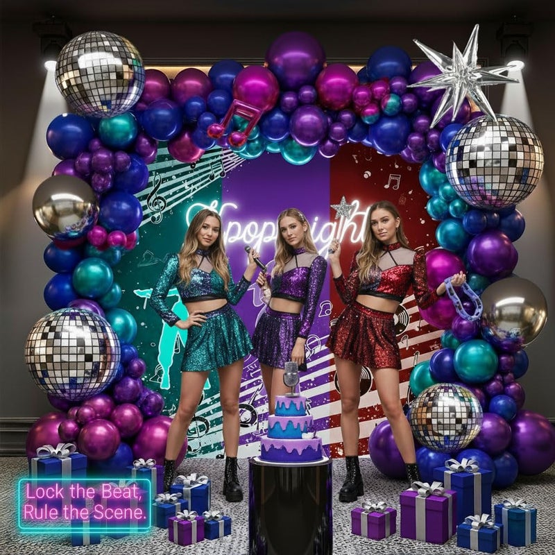 kozee Metallic colorful Balloon garland kit 135Pcs with Chrome purple pink blue teal Disco ball balloons for Kpop music decorations 80s Disco Birthday galaxy theme prom new year eve supplies - Image 2