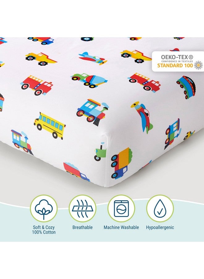 Wildkin 100% Cotton Fitted Crib Sheet - Soft & Breathable Fitted Sheet - Trains, Planes, and Trucks - Image 3