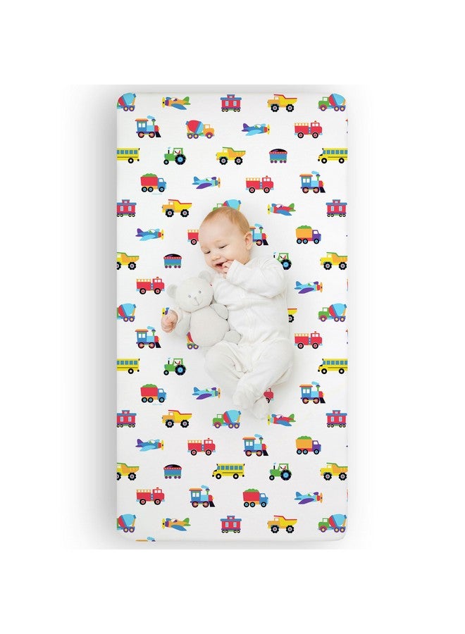 Wildkin 100% Cotton Fitted Crib Sheet - Soft & Breathable Fitted Sheet - Trains, Planes, and Trucks - Image 1