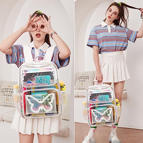 KIDNUO Clear Backpack for Girls Women Transparent Kids Elementary College School Bag Travel Laptop Backpacks Large Bookbags (Beige) - Image 2
