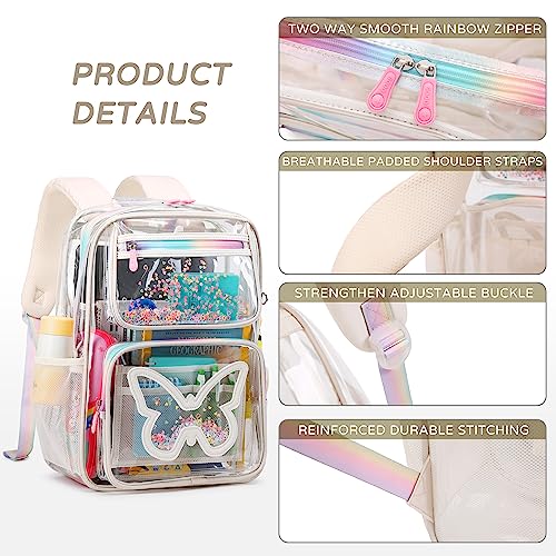 KIDNUO Clear Backpack for Girls Women Transparent Kids Elementary College School Bag Travel Laptop Backpacks Large Bookbags (Beige) - Image 4