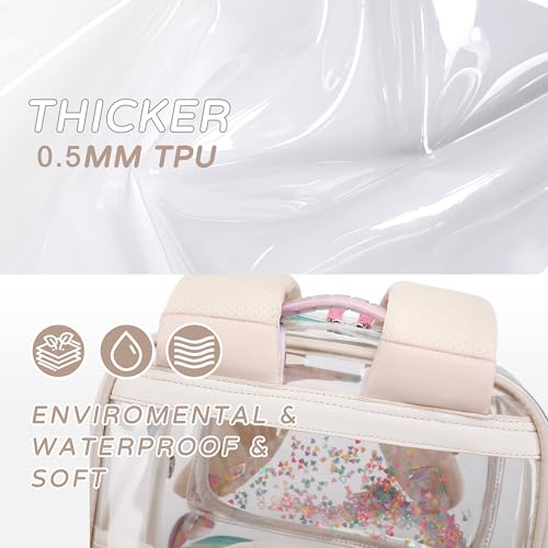 KIDNUO Clear Backpack for Girls Women Transparent Kids Elementary College School Bag Travel Laptop Backpacks Large Bookbags (Beige) - Image 3