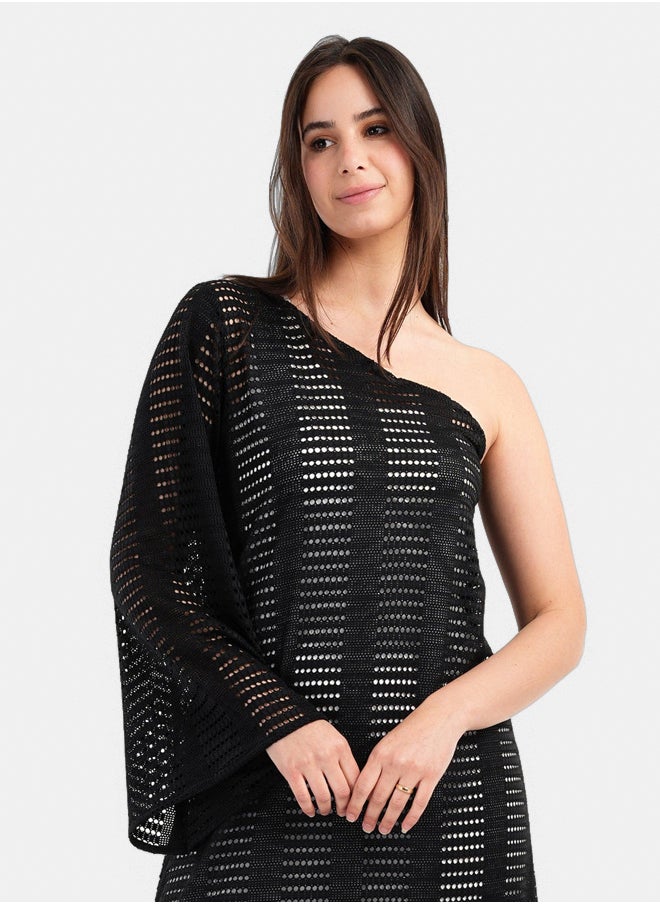 Clue One Shoulder Fishnet Dress  - Image 3