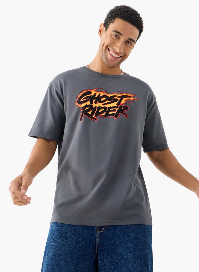 SP Characters Ghost Rider Print Crew Neck T-shirt with Short Sleeves - Image 1