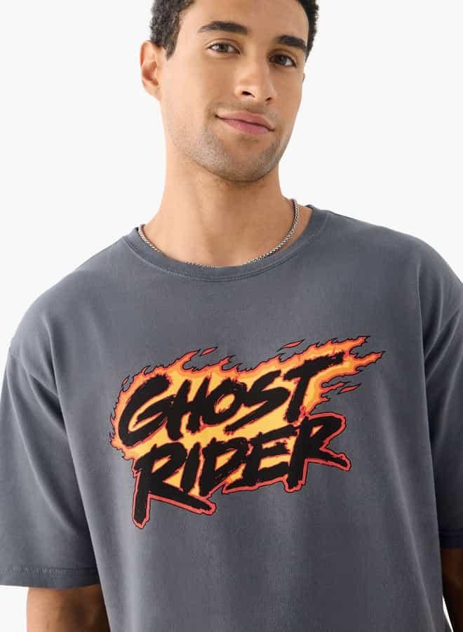 SP Characters Ghost Rider Print Crew Neck T-shirt with Short Sleeves - Image 4