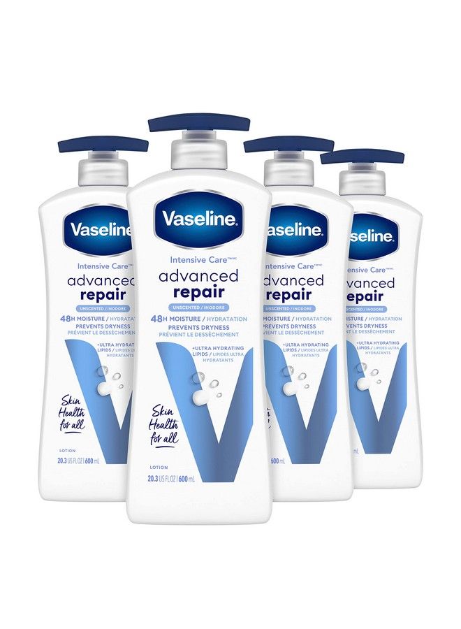 Vaseline لوشن العناية المركزة للجسم بتركيبة متقدمة غير معطرة، 4 قطع للبشرة الجافة مع دهون فائقة الترطيب، جيلي 20.3 أونصة - Image 1