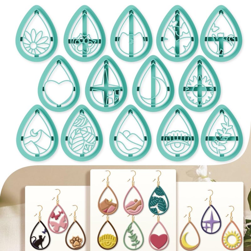 beinkmake 14Pcs Boho Polymer Clay Cutters Teardop Flower Clay Earrings Cutters Cat Polymer Jewelry Cutter for Earrings Making Birthday Party DIY Supplies - Image 1
