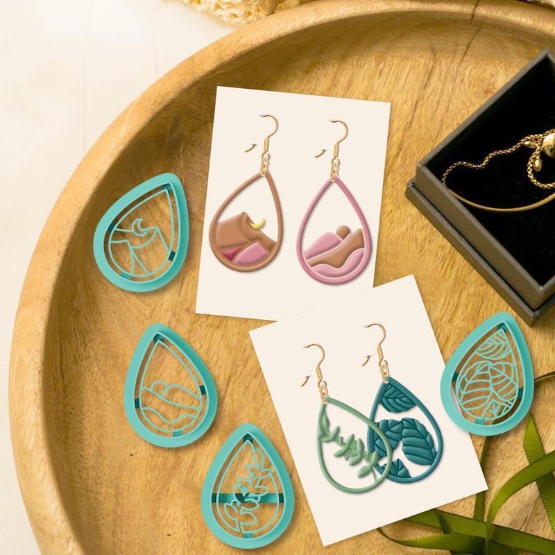 beinkmake 14Pcs Boho Polymer Clay Cutters Teardop Flower Clay Earrings Cutters Cat Polymer Jewelry Cutter for Earrings Making Birthday Party DIY Supplies - Image 3