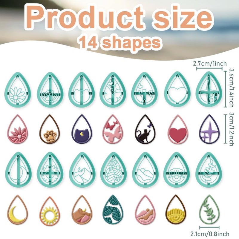 beinkmake 14Pcs Boho Polymer Clay Cutters Teardop Flower Clay Earrings Cutters Cat Polymer Jewelry Cutter for Earrings Making Birthday Party DIY Supplies - Image 2