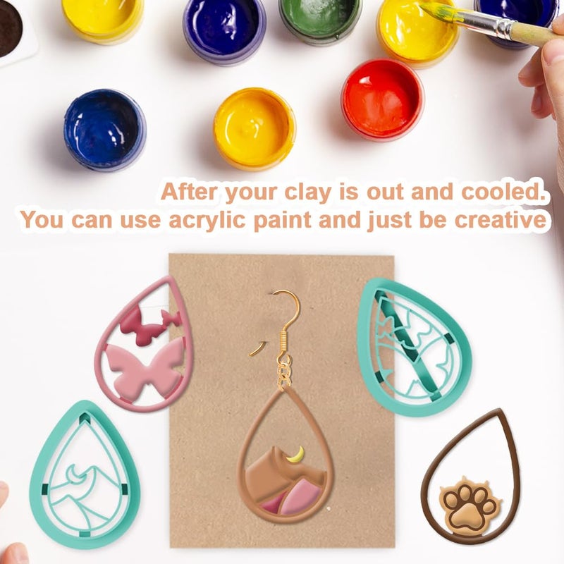 beinkmake 14Pcs Boho Polymer Clay Cutters Teardop Flower Clay Earrings Cutters Cat Polymer Jewelry Cutter for Earrings Making Birthday Party DIY Supplies - Image 5