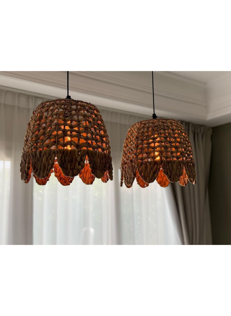 Eco Chic House Boho Natural Wicker Pendant Light Cover – Handwoven Rattan Lampshade for Ceiling, Hanging Light Fixture, Farmhouse & Coastal Decor  - Image 3