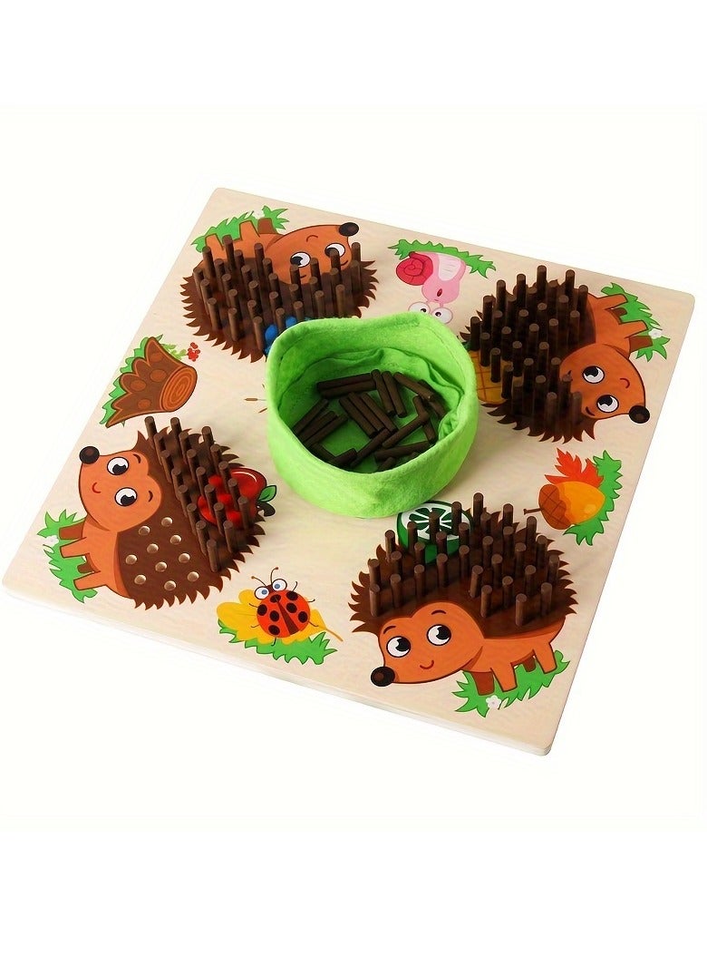 XiuWoo Wooden Sensory Hedgehog Sticks Sorting & Stacking Game, Fine Motor Skill Wooden Toys, Interactive Board Game, STEM Educational Toy for Hand-Eye Coordination, for 3+ Year Old Toddlers  - Image 4