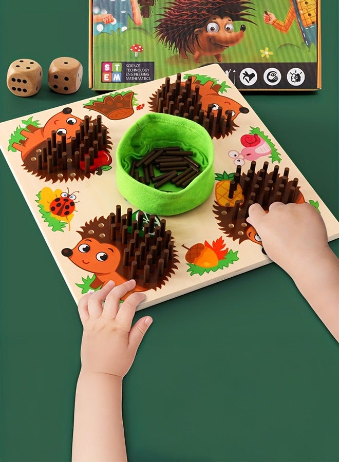 XiuWoo Wooden Sensory Hedgehog Sticks Sorting & Stacking Game, Fine Motor Skill Wooden Toys, Interactive Board Game, STEM Educational Toy for Hand-Eye Coordination, for 3+ Year Old Toddlers  - Image 1
