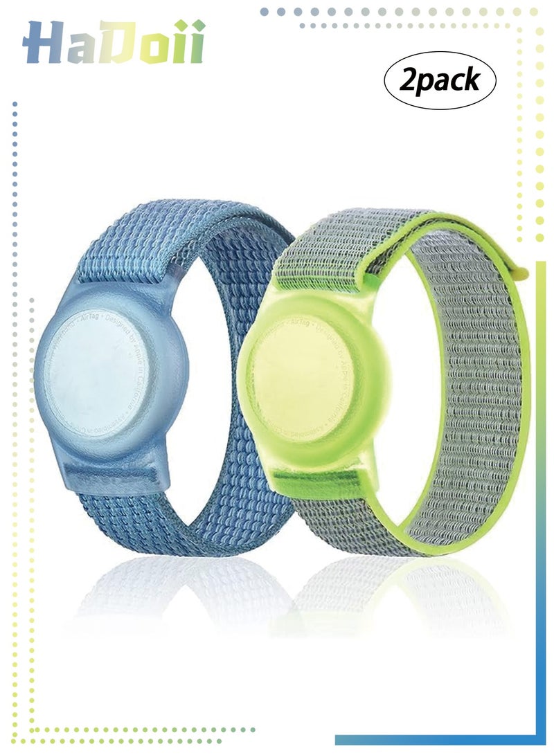 HaDoii 2 Pack AirTag Bracelet for Kids, Apple Air Tag Protective Cover with Nylon Wristband, Anti Lost GPS Trackers Case Cover Elastic Watch Band for Toddlers Girls Boys Elders - Image 1