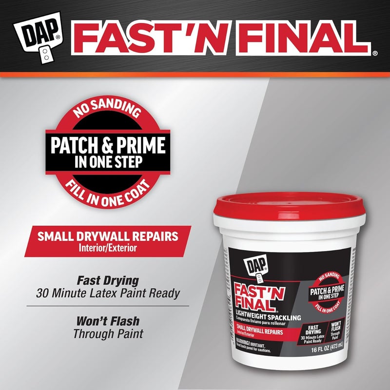 Dap Fast 'N Final Lightweight Spackling, White, 16 Oz (7079812141) (Pack of 2) - Image 2