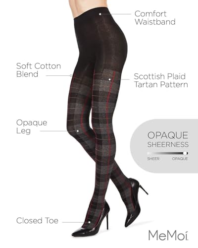 MeMoi - Tartan Plaid Sweater Tight's, Black, S/M - Image 3