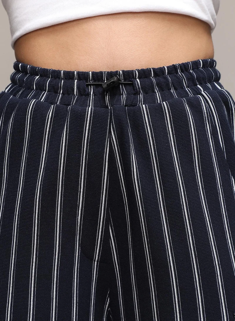 PINACOLADA Women's Midnight Black Striped Cargo Parachute Trousers