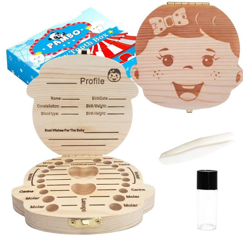 PAMBO PAMBO Baby Tooth Box Keepsake for GirlsWooden Tooth Storage And Saver Box for Lost Teeth ChildrenNewborn Baby Birthday And Shower Gift