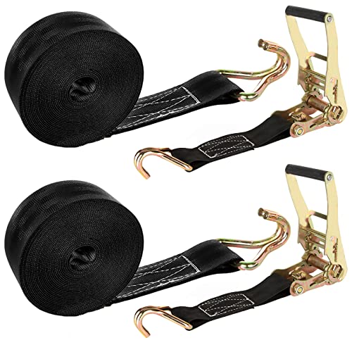 LISHINE 2 Pack 2 Inch Ratchet Straps Heavy Duty 20ft Tie Down Straps Ratchet with Double J Hook, 8000 LBS Break Strength, Cargo Ratchet Straps for Moving, Truck, Trailers, Motorcycles, Kayaks, Car Roof - Image 1