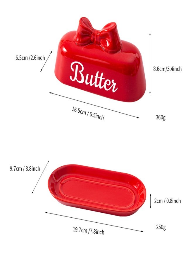 YumiPLUS Ceramic Red Butter Dish with Lid, Cute Bow Butter Holder, Covered Butter Container for Refrigerator, Porcelain Butter Keeper, Girly Kitchen Decor, Gift for Women (Red, Standard) - Image 5