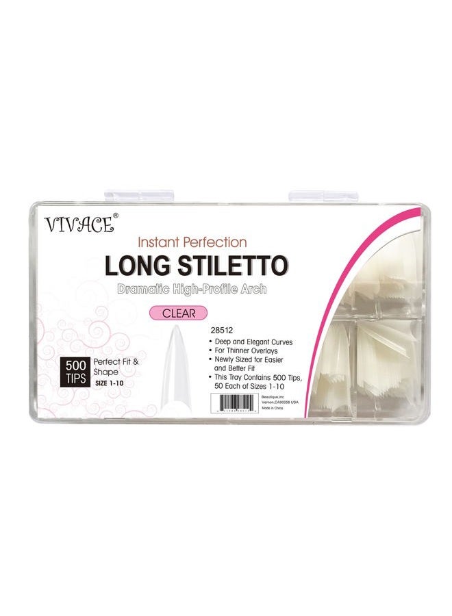 Vivace Clear Long Stiletto 500 Acrylic False Fake Nail Tips With Clear Plastic Case for Nail Salon Nail Shop (Clear L.Stiletto) - Image 2