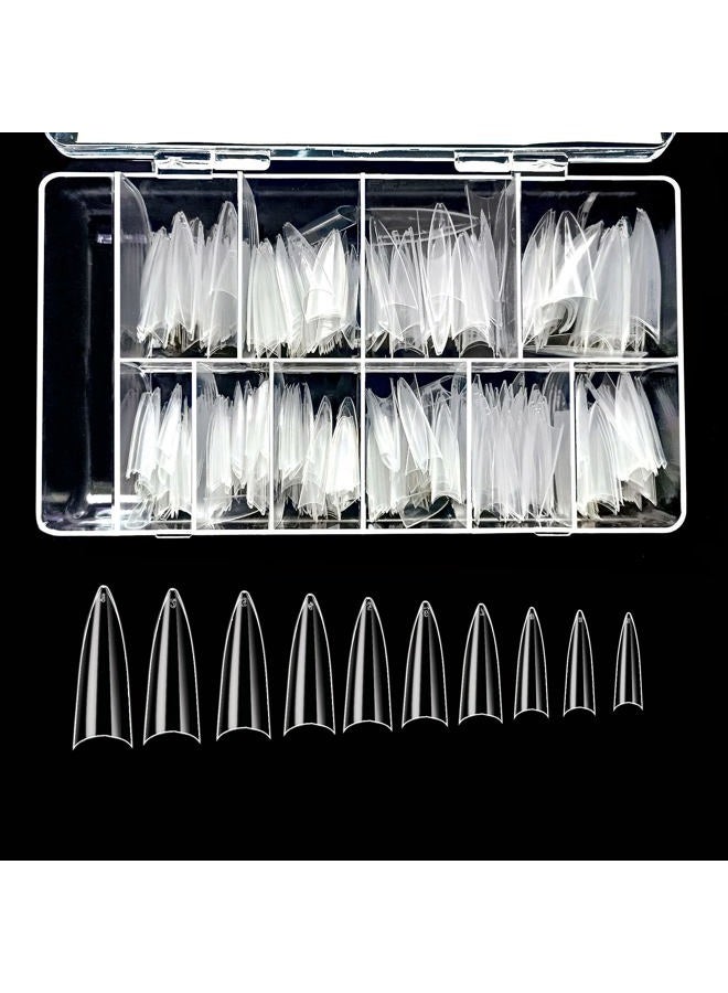 Vivace Clear Long Stiletto 500 Acrylic False Fake Nail Tips With Clear Plastic Case for Nail Salon Nail Shop (Clear L.Stiletto) - Image 1