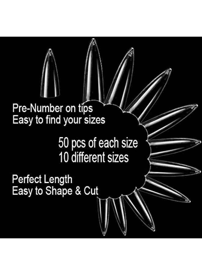 Vivace Clear Long Stiletto 500 Acrylic False Fake Nail Tips With Clear Plastic Case for Nail Salon Nail Shop (Clear L.Stiletto) - Image 3