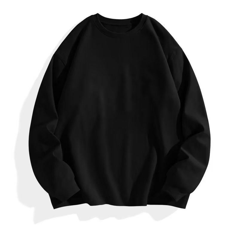 Heavy 260g inner white t-shirt for boys, pure cotton long-sleeved loose plus-size American West Coast closed-sleeved shirt, T-shirt - Image 2