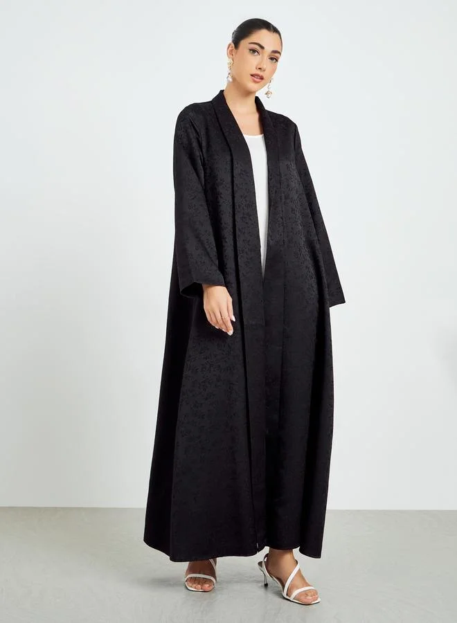 Amirah  Black Jacquard Front Open Abaya for Women | Best Price UAE