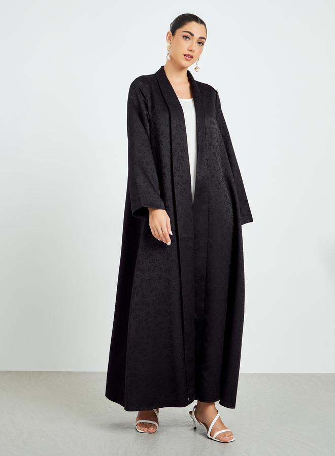 Amirah Black Jacquard Front Open Abaya - Image 3