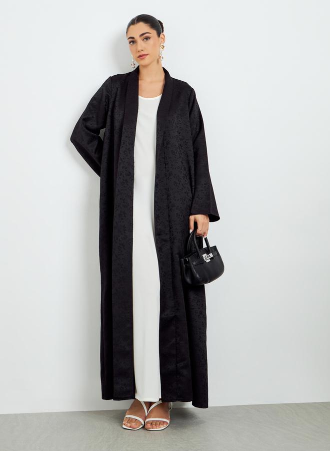 Amirah Black Jacquard Front Open Abaya - Image 1