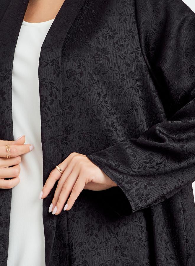Amirah Black Jacquard Front Open Abaya - Image 4