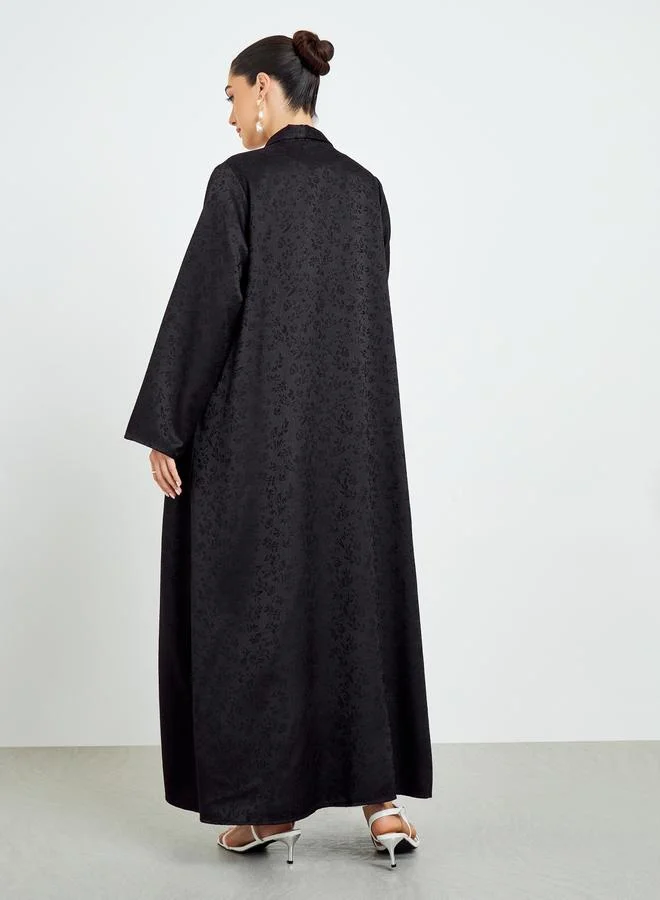 Amirah  Black Jacquard Front Open Abaya for Women | Best Price UAE