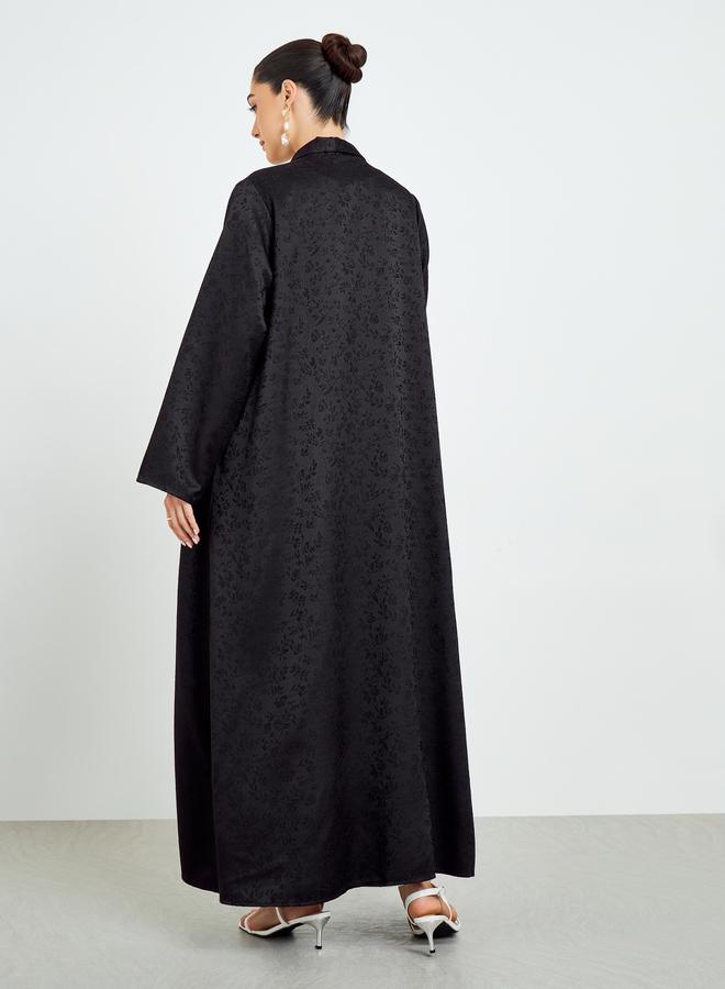 Amirah Black Jacquard Front Open Abaya - Image 5