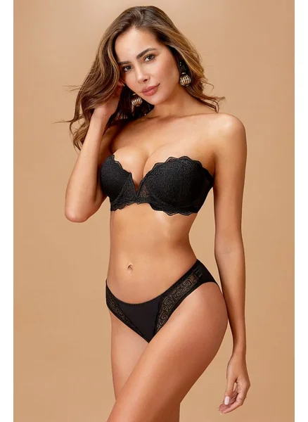 Nurteks 4511 Padded Strapless Bra Panty Set-Black