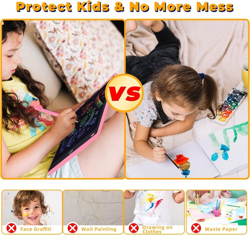 CERLINK لوحة كتابة LCD بحجم 12 بوصة للأطفال الملونة هدايا عيد الميلاد أو عيد الميلاد للأطفال من 3 إلى 7 سنوات لوح رسم قابل للمسح مجموعة تعليمية للأطفال متعددة الألوان - Image 5