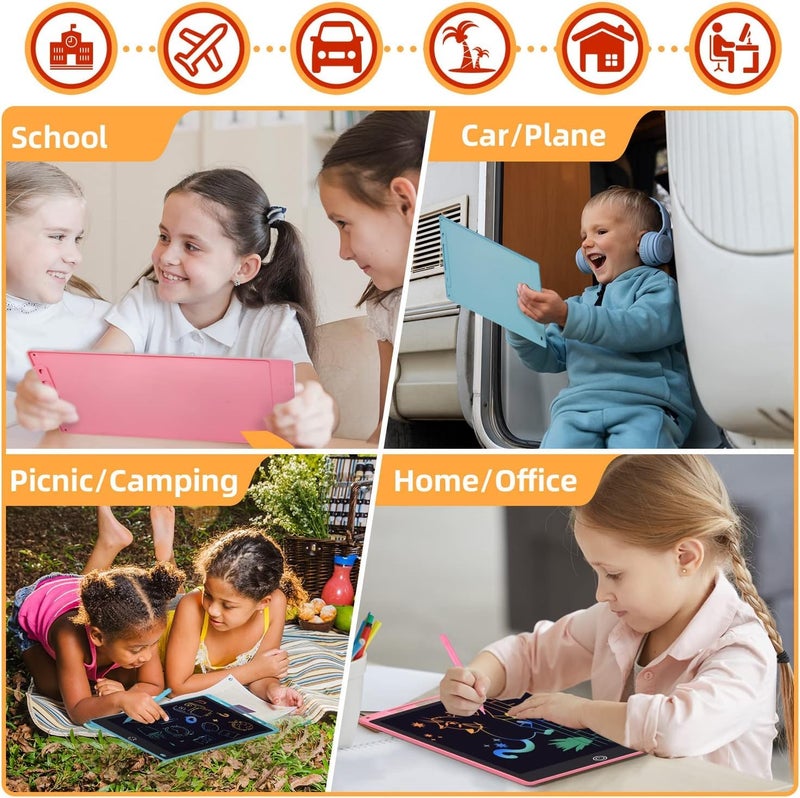 CERLINK لوحة كتابة LCD بحجم 12 بوصة للأطفال الملونة هدايا عيد الميلاد أو عيد الميلاد للأطفال من 3 إلى 7 سنوات لوح رسم قابل للمسح مجموعة تعليمية للأطفال متعددة الألوان - Image 4