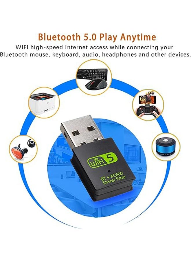 General - 2-in-1 USB Bluetooth WiFi Adapter, QPHWHFQ Bluetooth 5.0 Dongle WiFi Dongle AC600Mbps, Driver-Free Dual Band 2.4GHz/5GHz, Wireless Computer Network Bluetooth Adapter WiFi Adapter for Windows 11/10/8.1/7 - Image 1