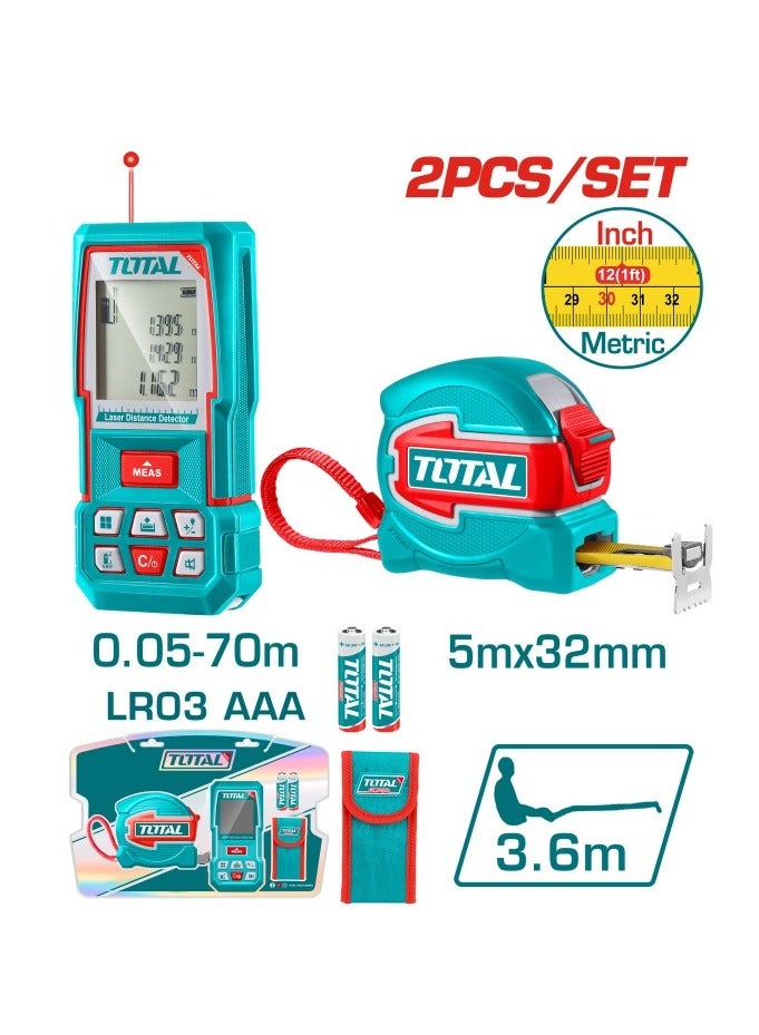 TOTAL Total Laser Distance Detector Combo Kit (2pcs) – Laser Meter & 5m Measuring Tape with 360° Nylon Blade, Magnetic Hook & Multiple Measurement Functions  - Image 1