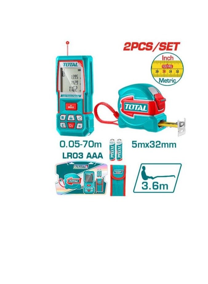 TOTAL Total Laser Distance Detector Combo Kit (2pcs) – Laser Meter & 5m Measuring Tape with 360° Nylon Blade, Magnetic Hook & Multiple Measurement Functions  - Image 2
