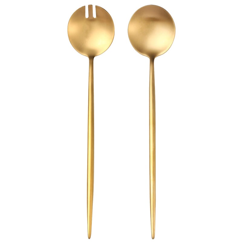Lemeya Gold Salad Serving UtensilsServing Spoons Stainless Steel2Pcs Long Handle Salad Servers 1142 InchSalad Utensils for ServingMatte FinishDishwasher Safe