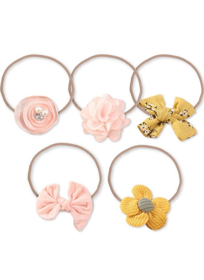 ANZAILALA - Baby Hair Band 5 Pcs Hairband For Baby Girl Flower Hairband For New Born Baby Girl 0-6 Months (Yellow + Pink) - Image 1